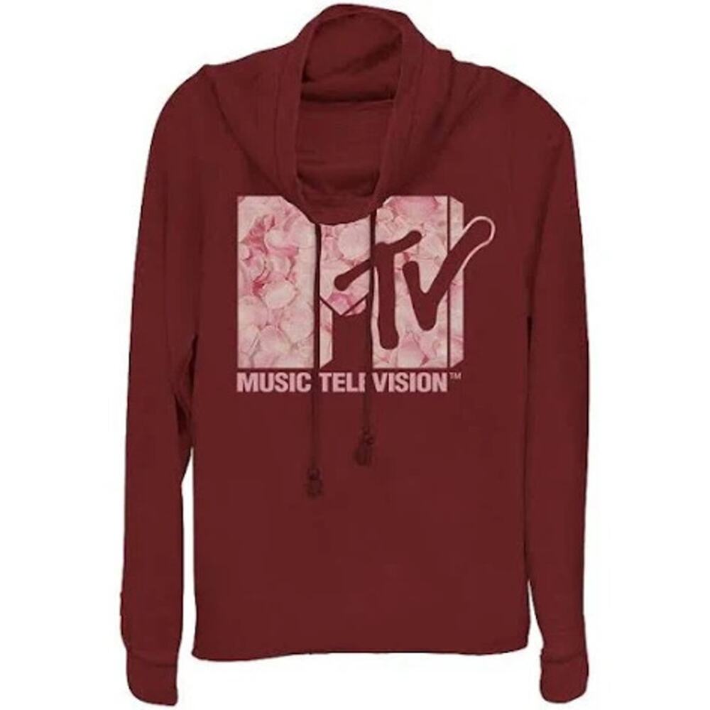 MTV Pink Rose Petal‎ Cowlneck Graphic Long Sleeve Women Size Medium NWOT
